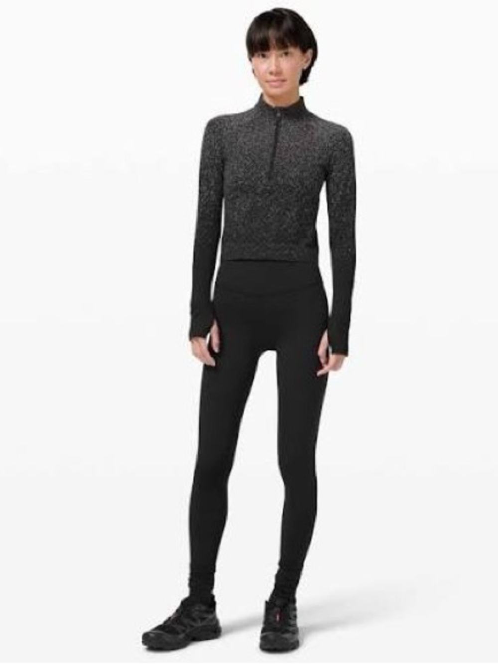 Lululemon Rest Less Cropped 1/2 Zip workout top Herringbone Fade Black / White - Picture 4 of 7